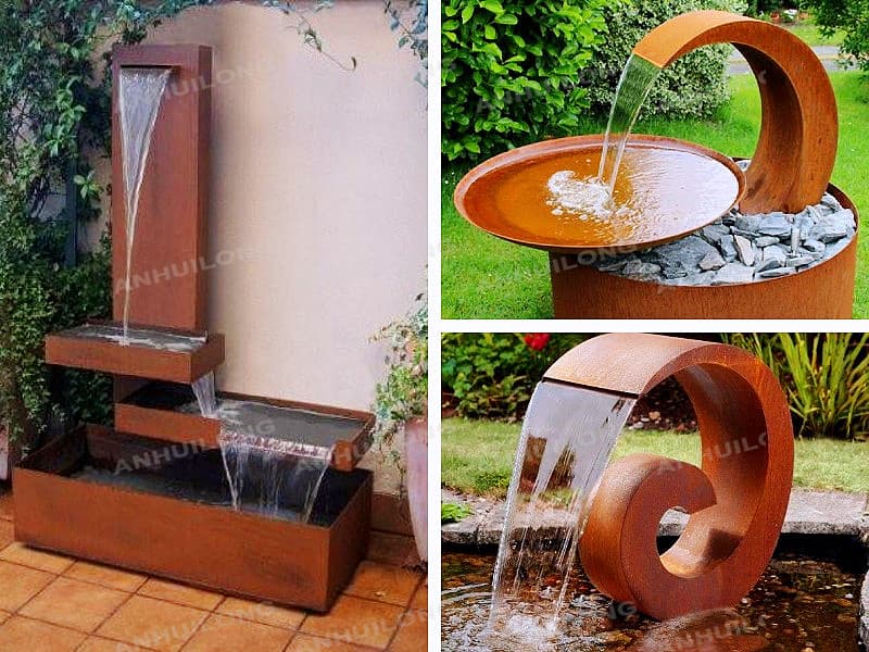 Corten steel water feature for event space manufacturer